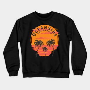 Oceanside California Skull Sunset and Palm Trees Crewneck Sweatshirt